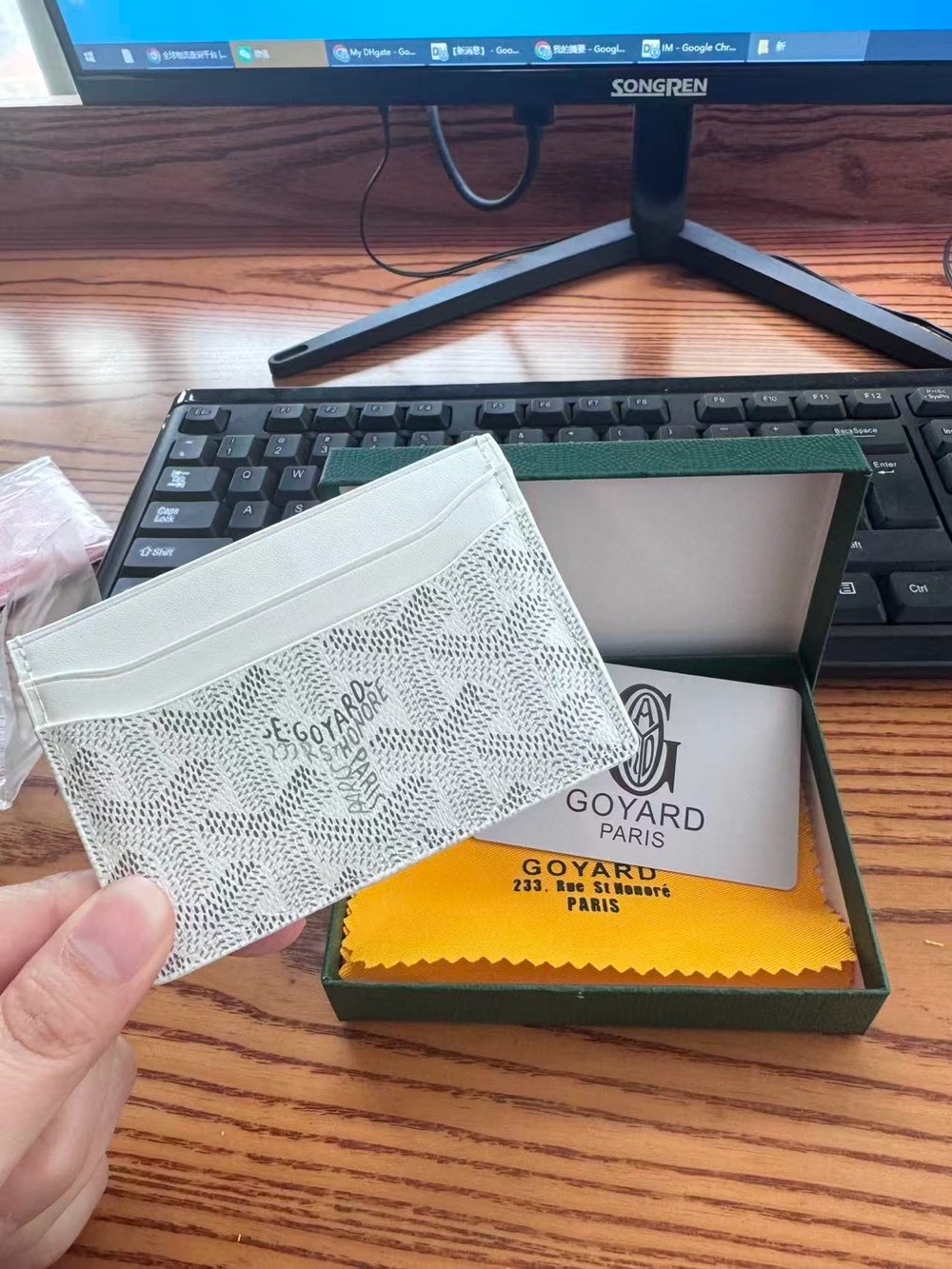 Goyard White Printed Card Holder with Chevron Motif